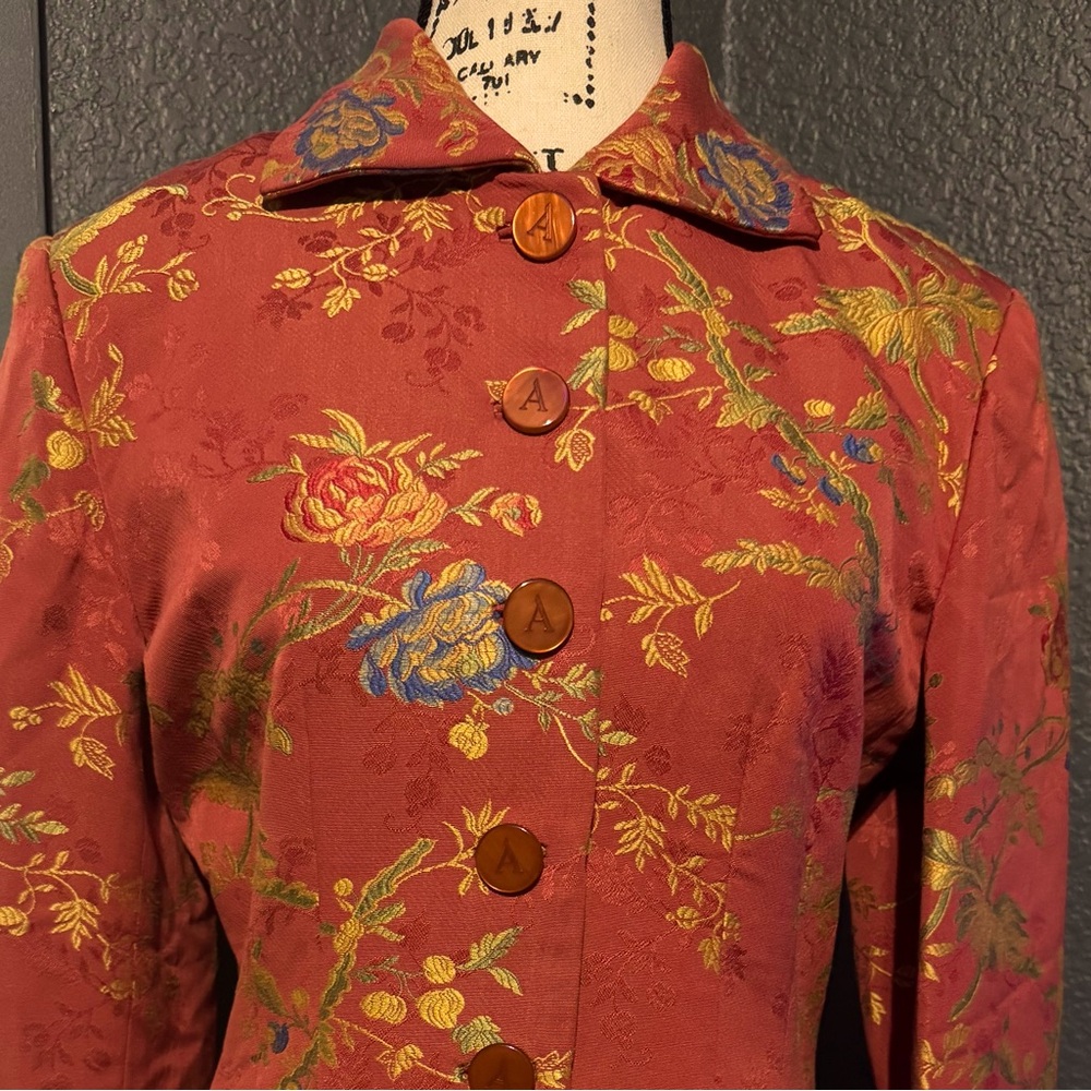 Vintage Silk Alease Fisher Red Floral Jacket - Unique one of a Kind - Picture 2 of 12